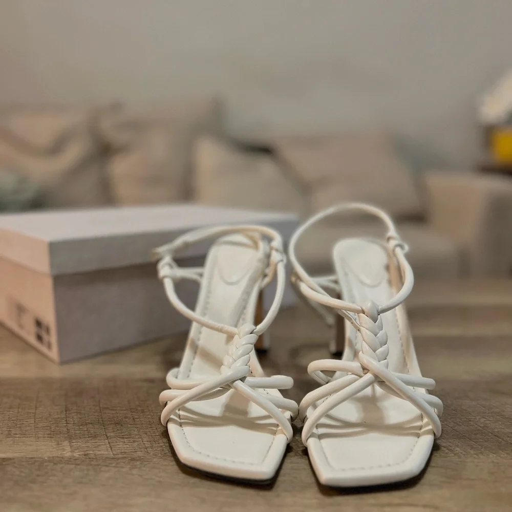 Jimmy Choo Calypso 95 Heels – White Latte Strappy Sandals EU 40.5 (US 10) - Picture 5 of 8